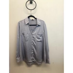 Express Portofino Shirt XL Silver Button-Up Blouse Roll Tab Sleeves